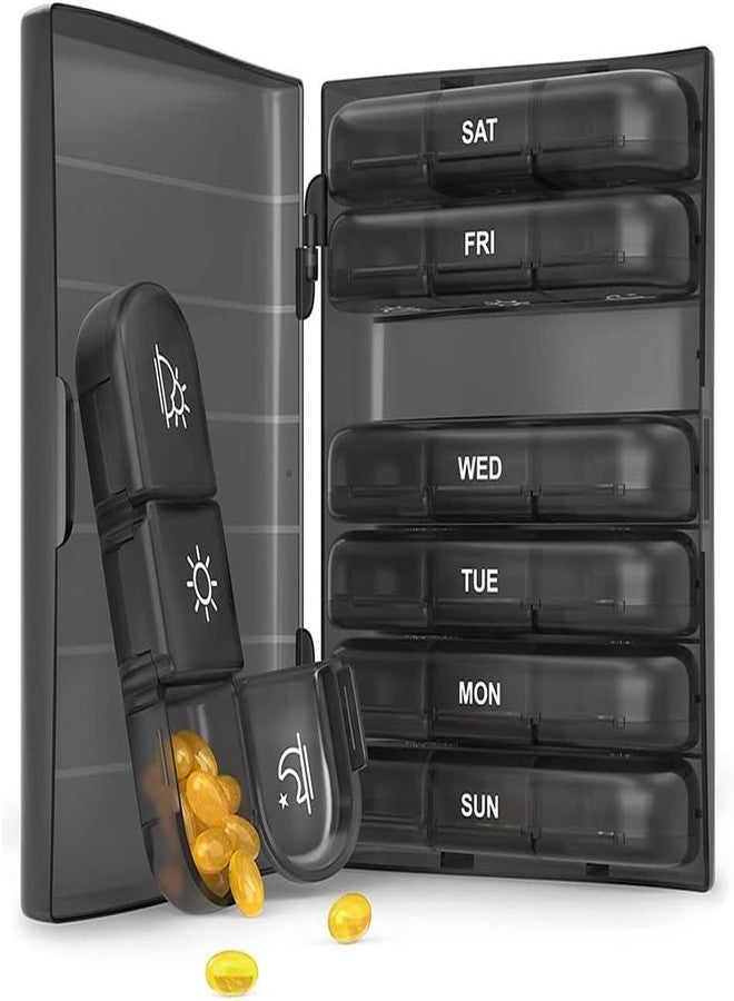 PRAMANTA Weekly Pill Organizer 3 Times a Day, Portable Travel Pill Box 7 Day with Large Pill Containers, Light-Proof Pill Case for Vitamins, Medication, Supplements and Fish Oils (1Pcs) - Image 1